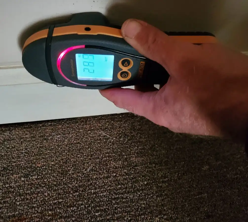 Moisture detection at baseboard during Burst Pipe Cleanup in Bayou Cane